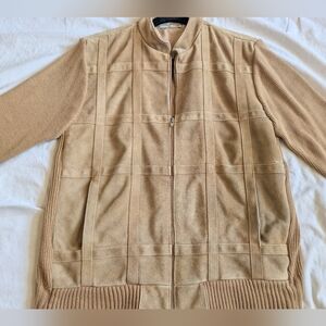 Gino Barozzi Suede And Sweater Knit Bomber Jacket Size Medium